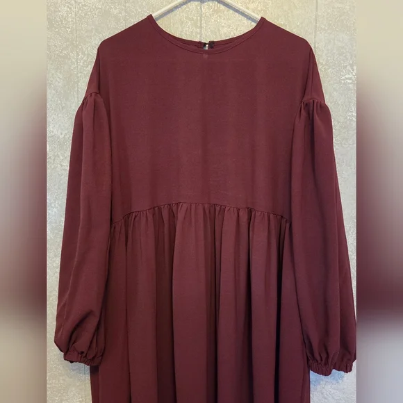 Burgundy Ankle Length Oversized Dress Balloon Sleeve XL Minimal Chic NWOT - Picture 4 of 8